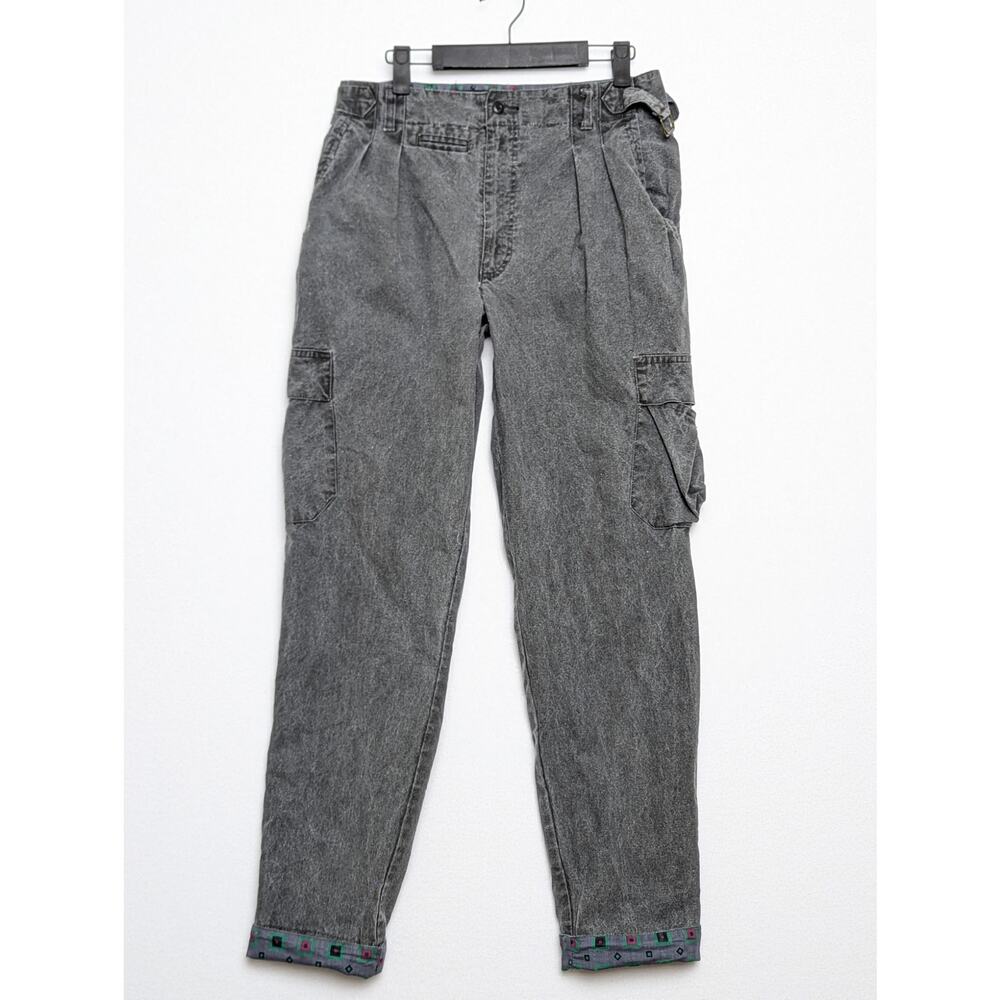 Vtg Gray High Waisted Adjustable Waist Light Cotton Cargo Pants Size 29‎